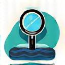 Magnifying glass icon over geological data.